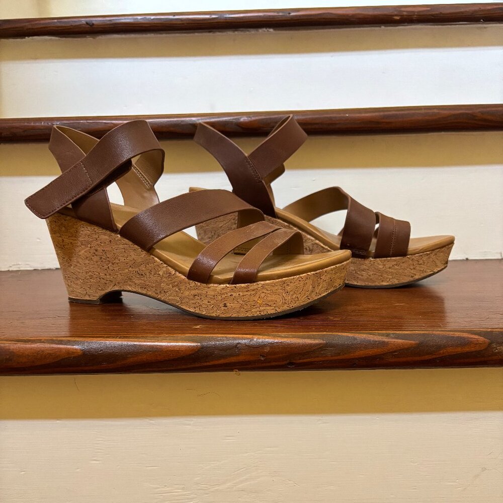 Naturalizer cork-wedge platform sandals, size 8.5